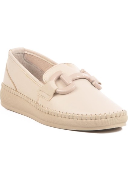 2045 Deri Bej Kadın Günlük Ayakkabı
