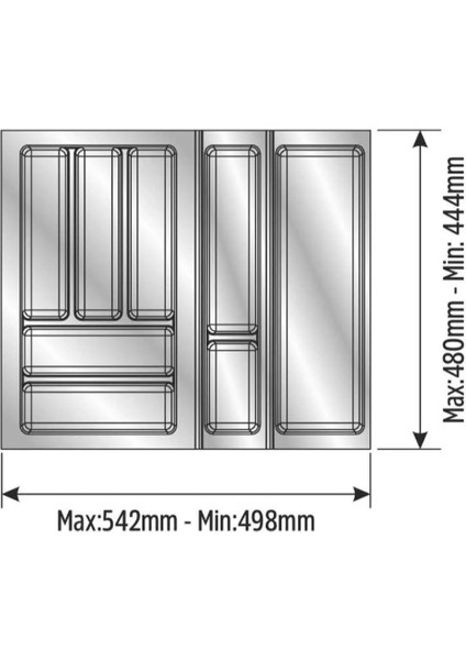 Mutfak Çekmece Içi Kaşıklık Düzenleyici 54 Cm X 48 Cm (yanlar Ve Boydan 4,5 Cm Kesilebilir)
