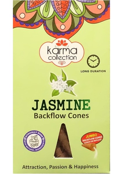 Darshan Yasemin Aromalı Karma Collection Long Time Uzun Süreli Geri Akış Jumbo Boy Backflow Jasmine/jazmin Cones Konik Tütsü Paket 10 Adet