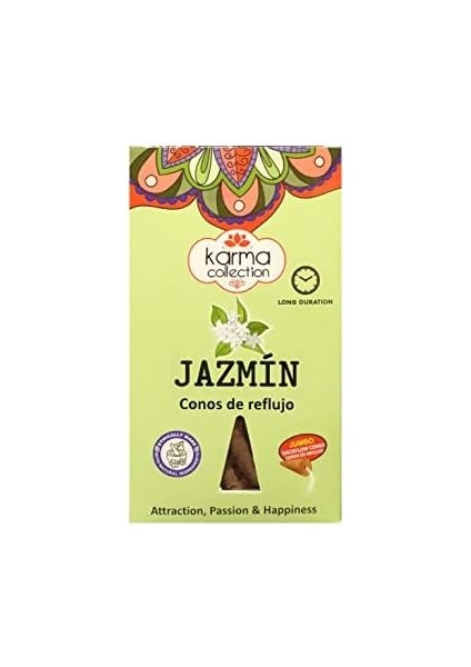 Darshan Yasemin Aromalı Karma Collection Long Time Uzun Süreli Geri Akış Jumbo Boy Backflow Jasmine/jazmin Cones Konik Tütsü Paket 10 Adet