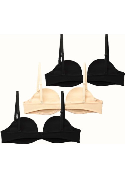 3'lü Paket Double Push Up Straplez Yumuşak Kaplı Örme Sütyen C37040 Siyah/ten fiyatları