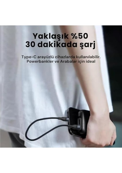 Super Şarj 5A 66W Type-C Şarj Kablosu Kısa Type-C Powerbank Şarj Kablosu Örgü Kopmaz Kablo