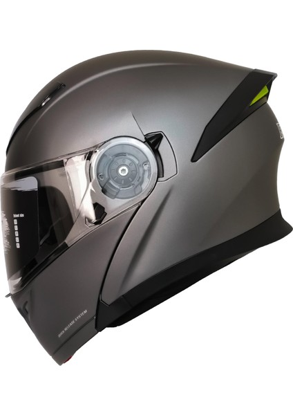 Motosiklet Çene Açılır Kask Ece 22.06 Sertifika Güneş Vizörü Motor Kaskı Mat Titanium