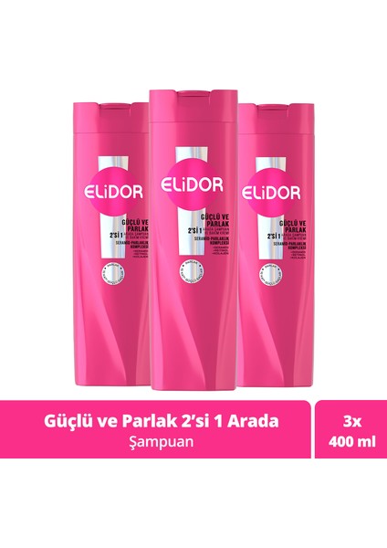Superblend Şampuan ve Bakım Kremi Güçlü ve Parlak 2'si 1 Arada E Vitamini Makademya Yağı Kolajen 400 ml x3