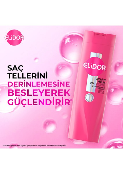 Superblend Şampuan ve Bakım Kremi Güçlü ve Parlak 2'si 1 Arada E Vitamini Makademya Yağı Kolajen 400 ml x3