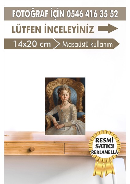 NO:116 Kişiye Özel Tasarım Kız Çocuk Tablosu Hediyelik Kraliyet Kıyafetli Portresi