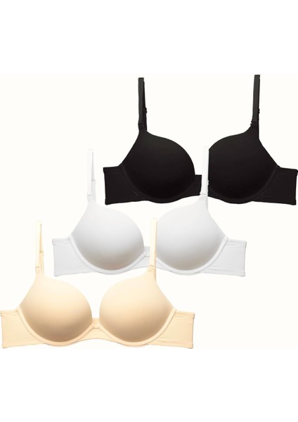 3'lü Paket Double Push Up Yumuşak Kaplı Örme Sütyen C37030 Siyah/beyaz/ten