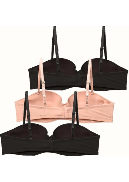3'lü Paket Push Up Straplez Yumuşak Kaplı Örme Sütyen C38025 Siyah/ten fiyatları