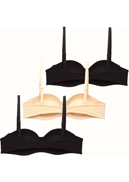 3'lü Paket Push Up Straplez Yumuşak Kaplı Örme Sütyen C37055 Siyah/ten fiyatları