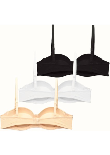 3'lü Paket Push Up Straplez Yumuşak Kaplı Örme Sütyen C37055 Siyah/beyaz/ten fiyatları