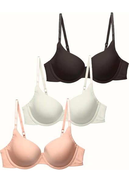 3'lü Paket Dolgusuz Yumuşak Kaplı Örme Sütyen C38010 Siyah/beyaz/ten
