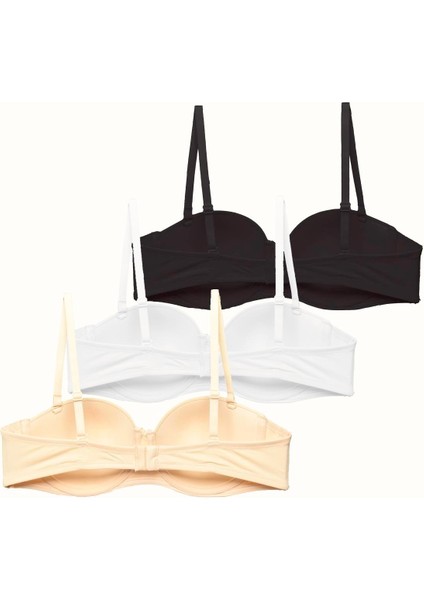 3'lü Paket Dolgusuz Straplez Yumuşak Kaplı Örme Sütyen C37050 Siyah/beyaz/ten fiyatları
