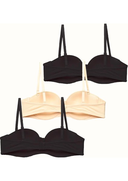 3'lü Paket Dolgusuz Straplez Yumuşak Kaplı Örme Sütyen C37050 Siyah/ten fiyatları