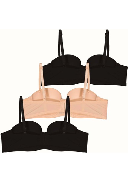 3'lü Paket Dolgusuz Straplez Yumuşak Kaplı Örme Sütyen C38020 Siyah/ten fiyatları