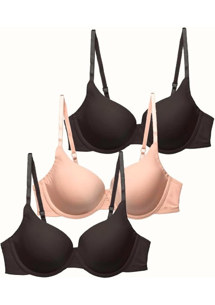 3'lü Paket Dolgusuz Yumuşak Kaplı Örme Sütyen C38010 Siyah/ten