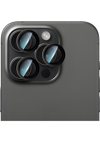 Apple iPhone 15 Pro Max Caseworld Alloy Serisi Oleofobik Anti Reflective Kamera Lens Koruyucu Siyah