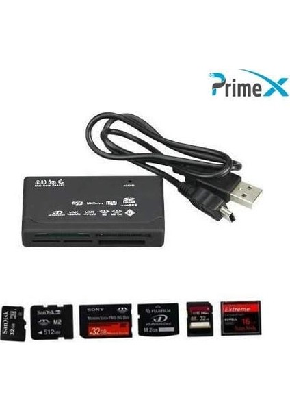 Plus PX-550 6 Giriş Micro,mmc,minisd,sc-Hc,xd,msduo,cf Kart Okuyucu, Çoklu USB Kart Okuyucu
