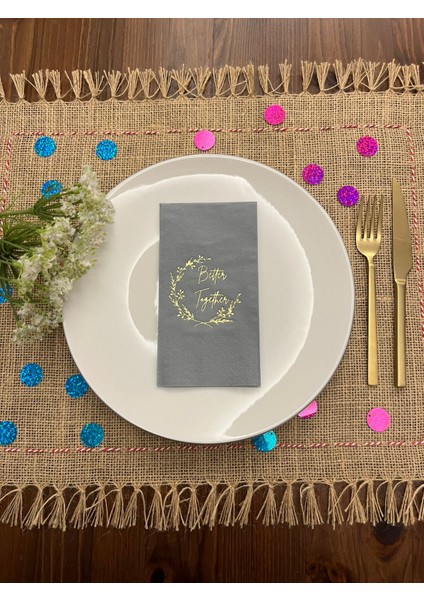 Gold Yaldızlı Gri Better Together Peçete 16 Adet