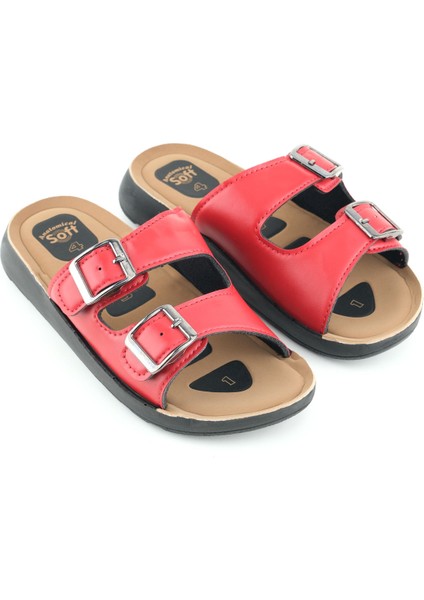 Kadın Yazlık Pu Alt Taban Deri Iki Toka Ayarlanabilir Iç Taban Anatomical Dört Nokta Yastıklı Rahat Günlük Terlik modelleri