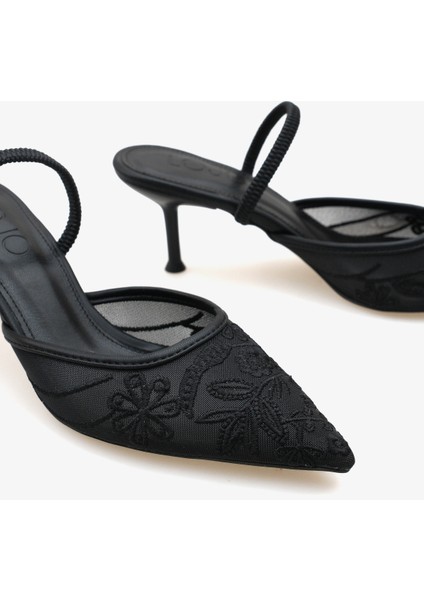 Kadın Stiletto Taşlı Sivri Burun Arkası Açık Abiye Topuklu Ayakkabı Glonis