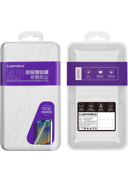 Apple iPhone 15 Caseworld Hd Serisi 0.33MM Privacy Temperli Cam Ekran Koruyucu Siyah