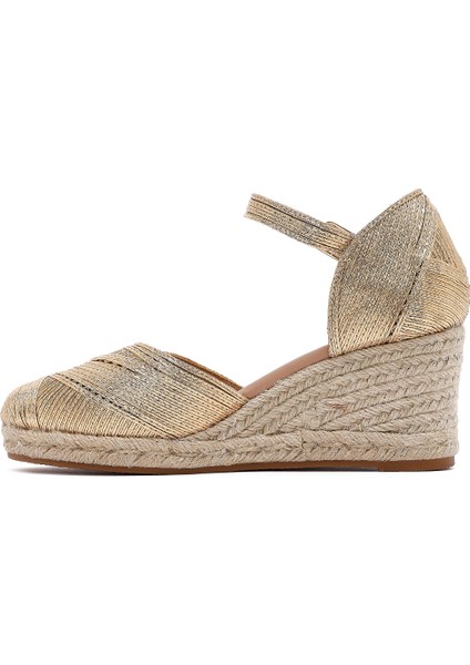 Kadın Altın Bilekten Tokalı Metalik Dolgu Topuklu Espadril 25sfe402032