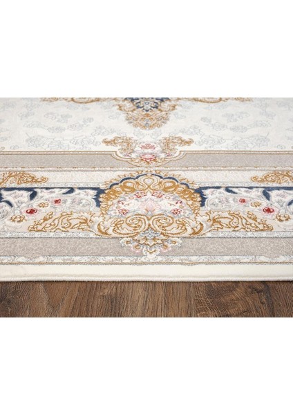 Flora FR003A Beyaz Lacivert Koridor Halısı Mutfak Halısı Salon Halısı