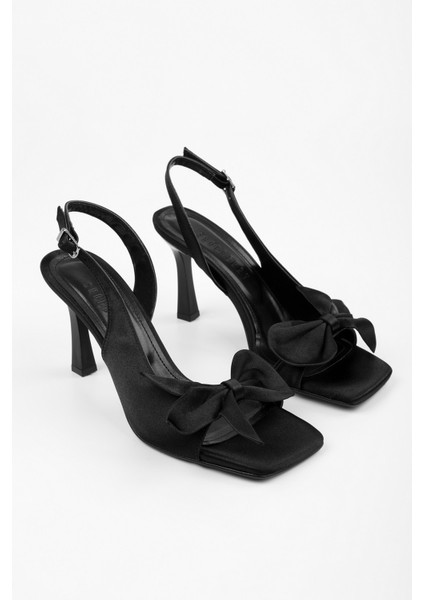 Kadın Lily Siyah Saten Fiyonk Detaylı Topuklu Ayakkabı