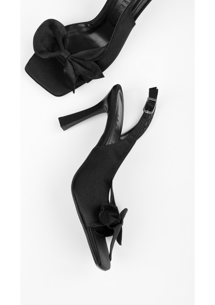 Kadın Lily Siyah Saten Fiyonk Detaylı Topuklu Ayakkabı modelleri