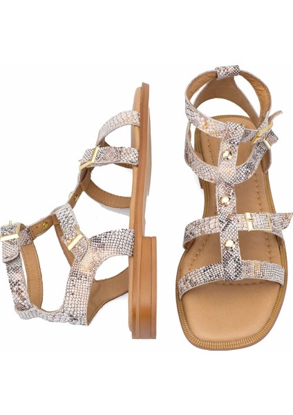 Elit Talia Kadın Deri Düz Sandalet Bej fırsatları