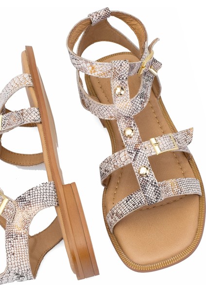 Elit Talia Kadın Deri Düz Sandalet Bej indirimleri