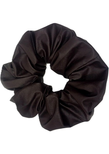 Ince Deri Kumaş Orta Boy Scrunchie – Acı Kahverengi Saç Tokası modelleri