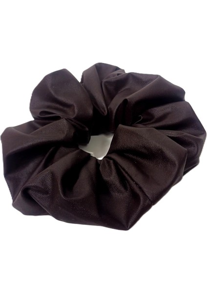 Ince Deri Kumaş Orta Boy Scrunchie – Acı Kahverengi Saç Tokası