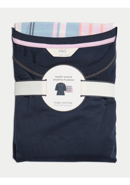Saf Pamuklu Kareli Kısa Pijama Takımı indirimleri