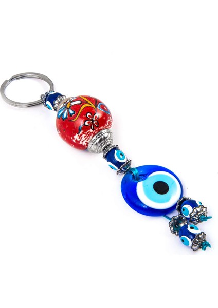 Çini Sanatının Zarafeti: El Yapımı Nazar Boncuklu Anahtarlık Kırmızı modelleri