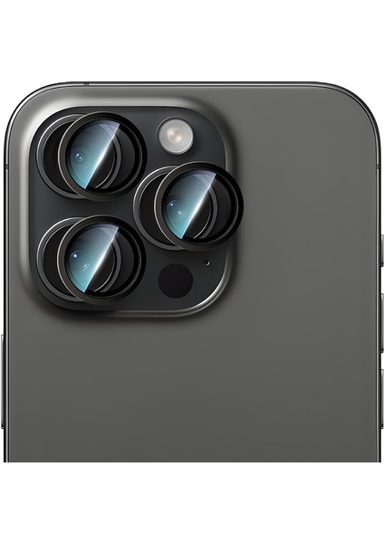 Apple iPhone 14 Pro Max Caseworld Alloy Serisi Oleofobik Anti Reflective Kamera Lens Koruyucu Siyah