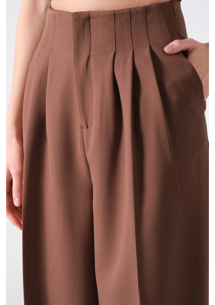 Üç Pile Yüksek Bel Palazzo Pantolon