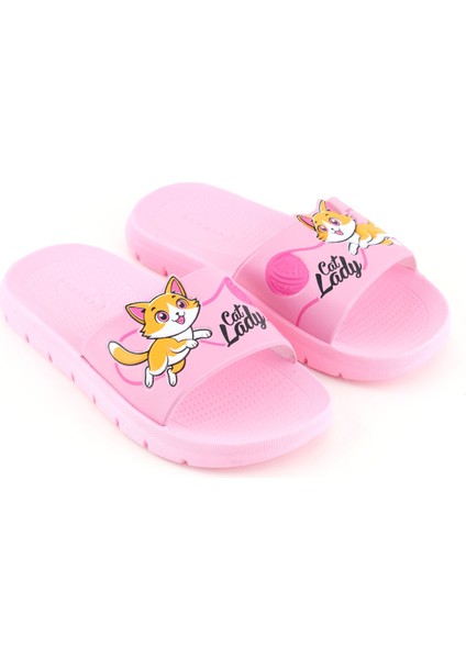 Kız Çocuk Yazlık Cat Lady Pu Rahat Taban Ev Banyo Havuz Plaj Terlik