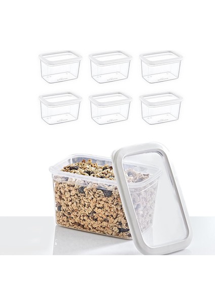 6'lı Set Skali Dikdörtgen Saklama Kabı Beyaz 1210 ml