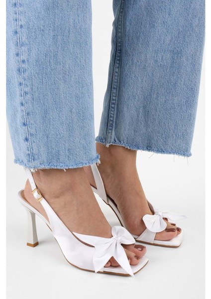 Kadın Lily Sedef Saten Fiyonk Detaylı Topuklu Ayakkabı