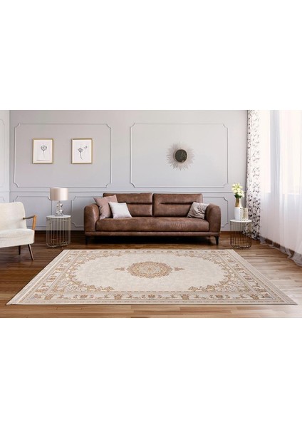 Flora FR005A Beyaz Gold Koridor Halısı Mutfak Halısı Salon Halısı