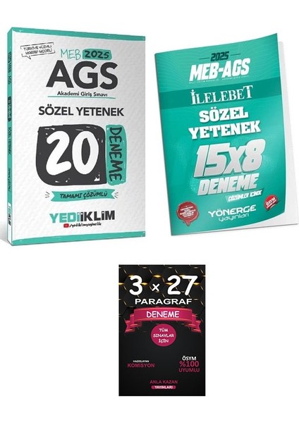 Yediiklim + Yönerge 2025 Meb-Ags Sözel Yetenek 20+8 Deneme 2 Li Set+Anlakazan Paragraf