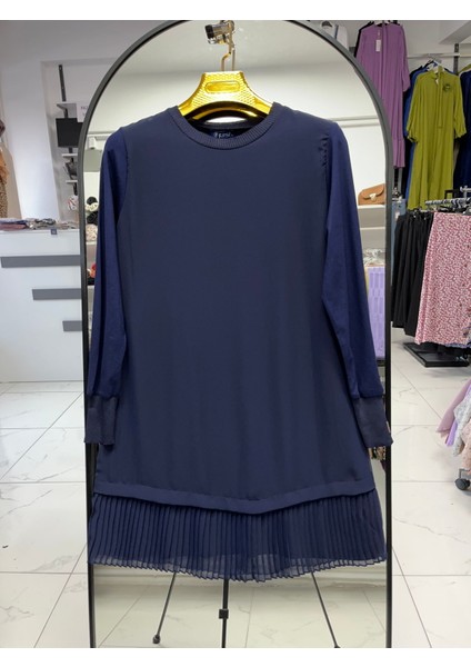 Süssü Uzun Kollu Önü Şifon Piliseli Penye Içlik Tunik 90 cm 877 1281