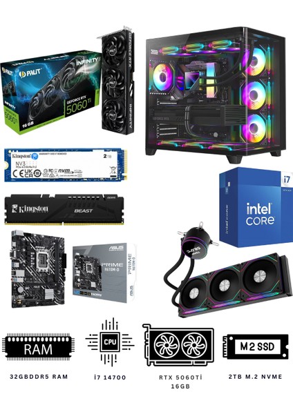 Super Star 32X I7 14700 32GB Ddr5 2tb Nvme M.2 Rtx 5060Tİ Ekran Kartlı Oyuncu Bilgisayarı