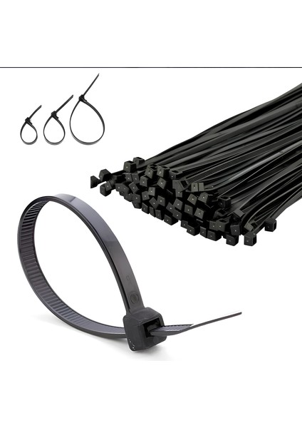 Siyah Plastik Kablo Bağı Plastik Kelepçe 4,8MMX25CM 100 Adet