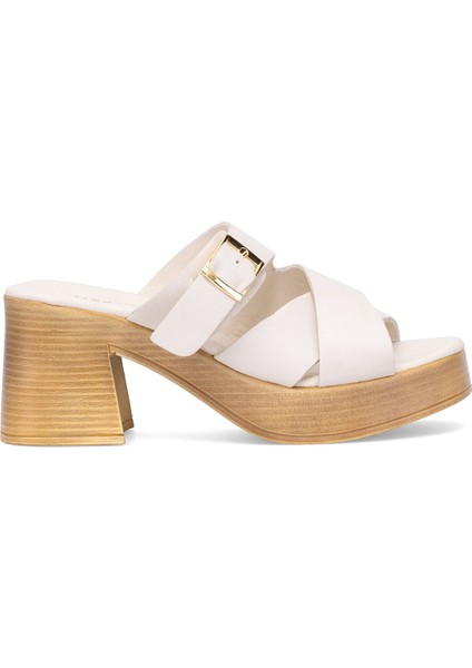 D25YT-1200 Kadın Deri Topuklu Terlik Siyah