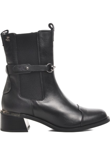 Venüs Siyah Hakiki Deri Kadın Topuklu Bot