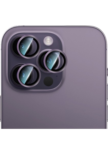 Apple iPhone 14 Pro Alloy Serisi Oleofobik Anti Reflective Kamera Lens Koruyucu Mor