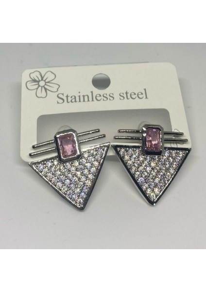 Üçgen Pudra Taşlıçelik Silver Küpe