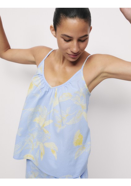 Saf Pamuklu Baskılı Pijama Üstü